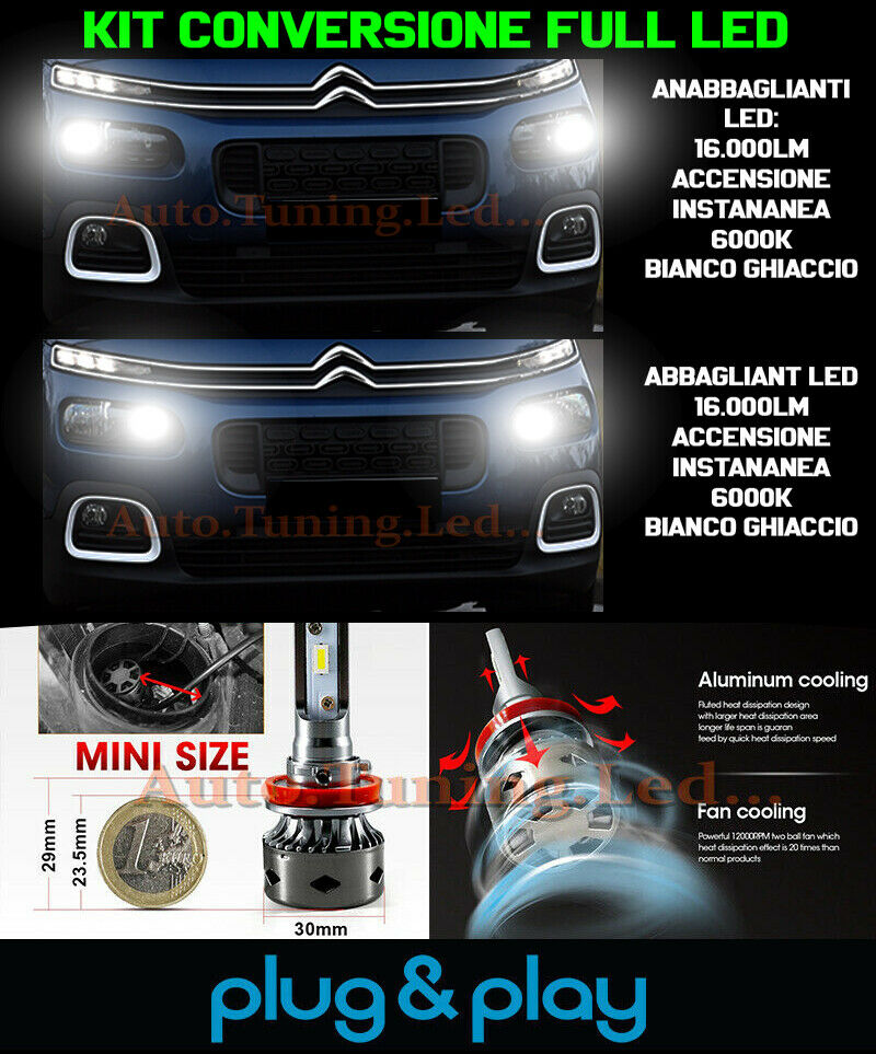 LAMPADE ANABBAGLIANTI + ABBAGLIANTI LED 16.000LM PER CITROEN BERLINGO K9