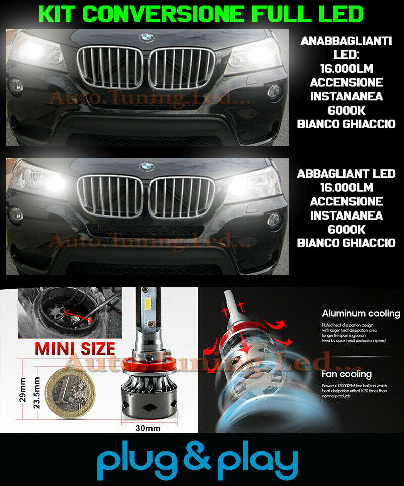 LAMPADE ANABBAGLIANTI + ABBAGLIANTI LED 16.000LM PER BMW X3 F25