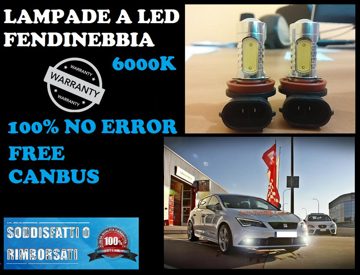 LAMPADE FENDINEBBIA H8 LED CREE RESISTENZA CANBUS 6000K SEAT LEON 5F
