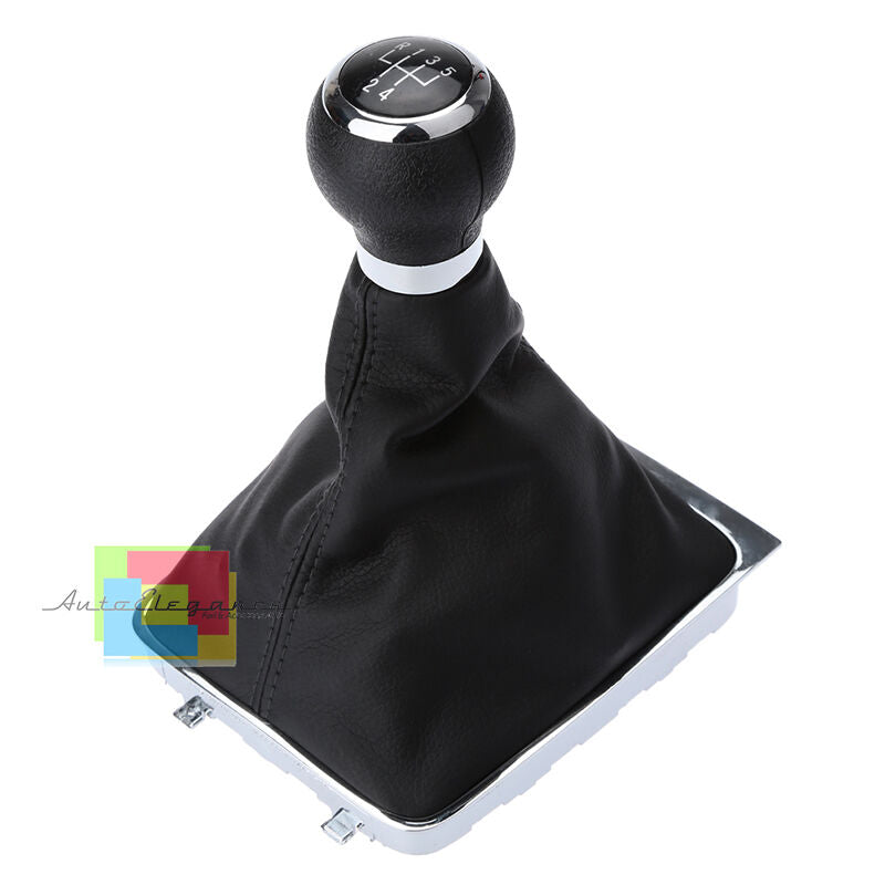 BLACK LEATHER GEAR KNOB FOR VW PASSAT B6 - CHROME DETAILS 5 SPEED