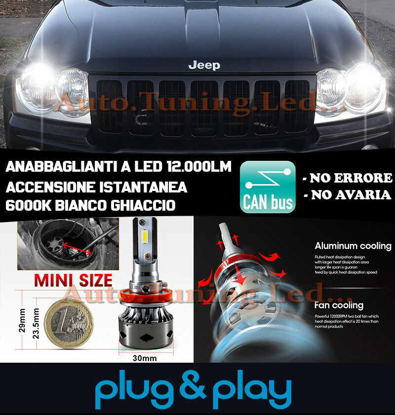 LED LOW BEAM HEADLIGHTS JEEP GRAND CHEROKEE III INSTANT NO FAILURE 12.000LM