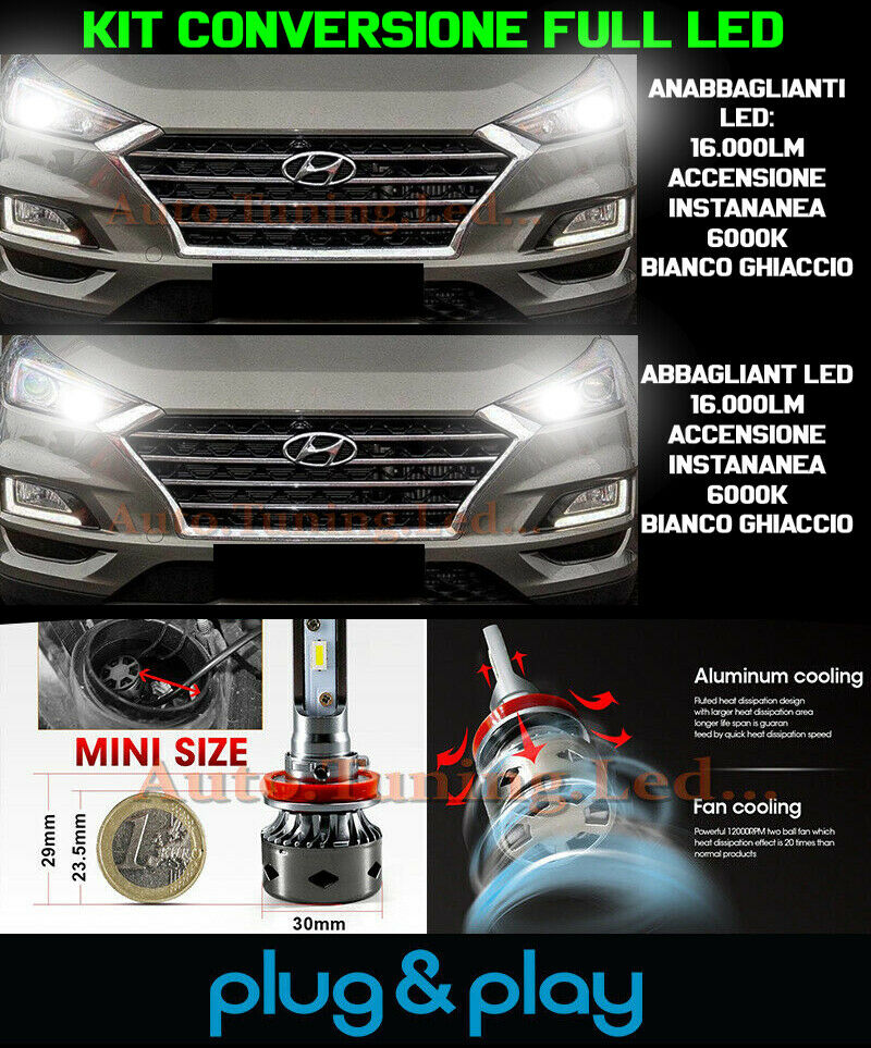 LAMPADE ANABBAGLIANTI + ABBAGLIANTI LED 16.000LM PER HYUNDAI TUCSON RESTYLING