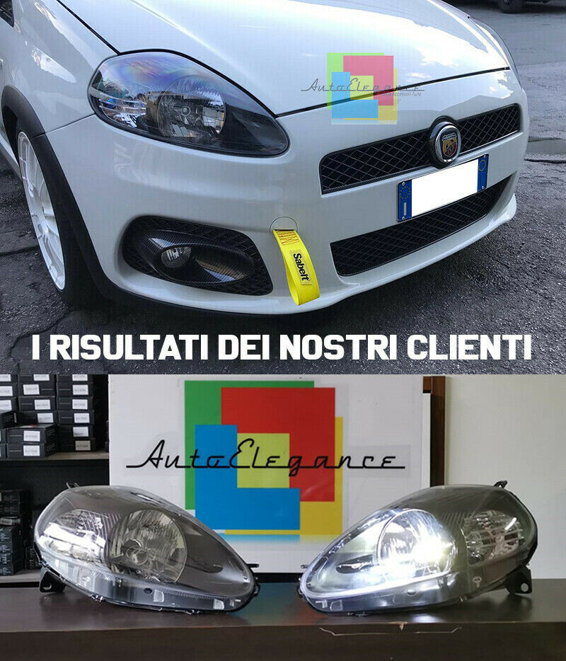 BLACK HEADLIGHTS FIAT GRANDE PUNTO 2008-2012 ABARTH DESIGN + H4 LENTICULAR