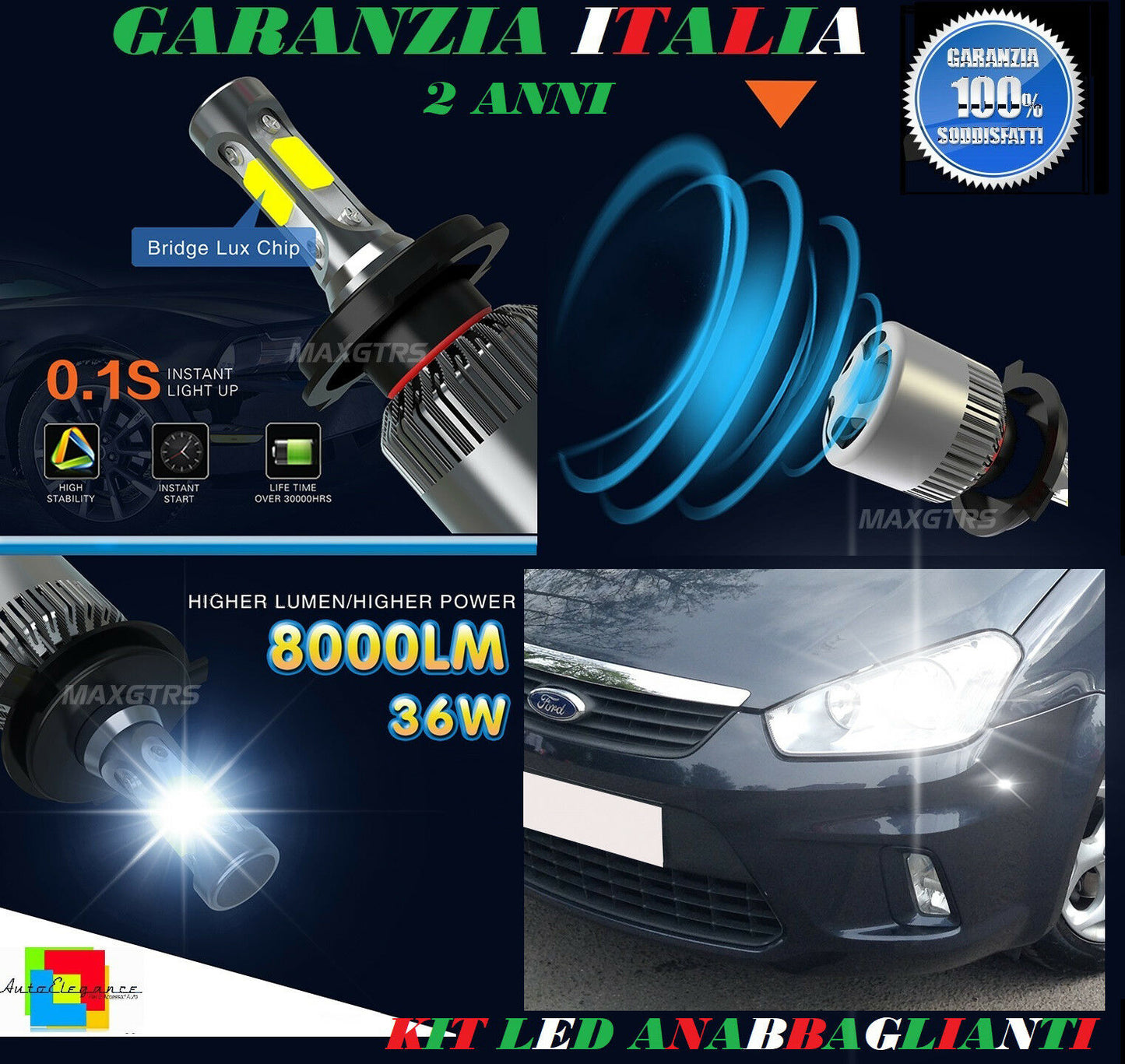 LOW BEAM BULB 36W LED FORD C-MAX 2007-2010 INSTANT 6000K