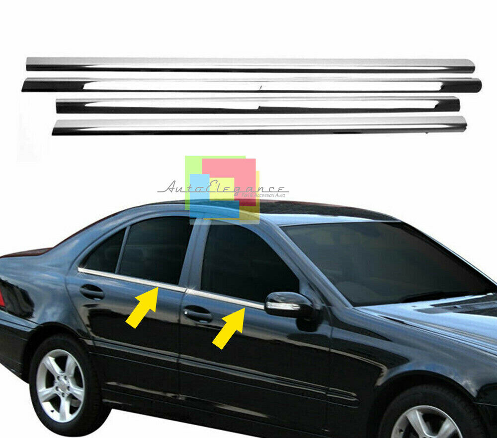 ADHESIVE MOULDINGS MERCEDES C W203 CHROME WINDOW FRAMES STAINLESS STEEL.