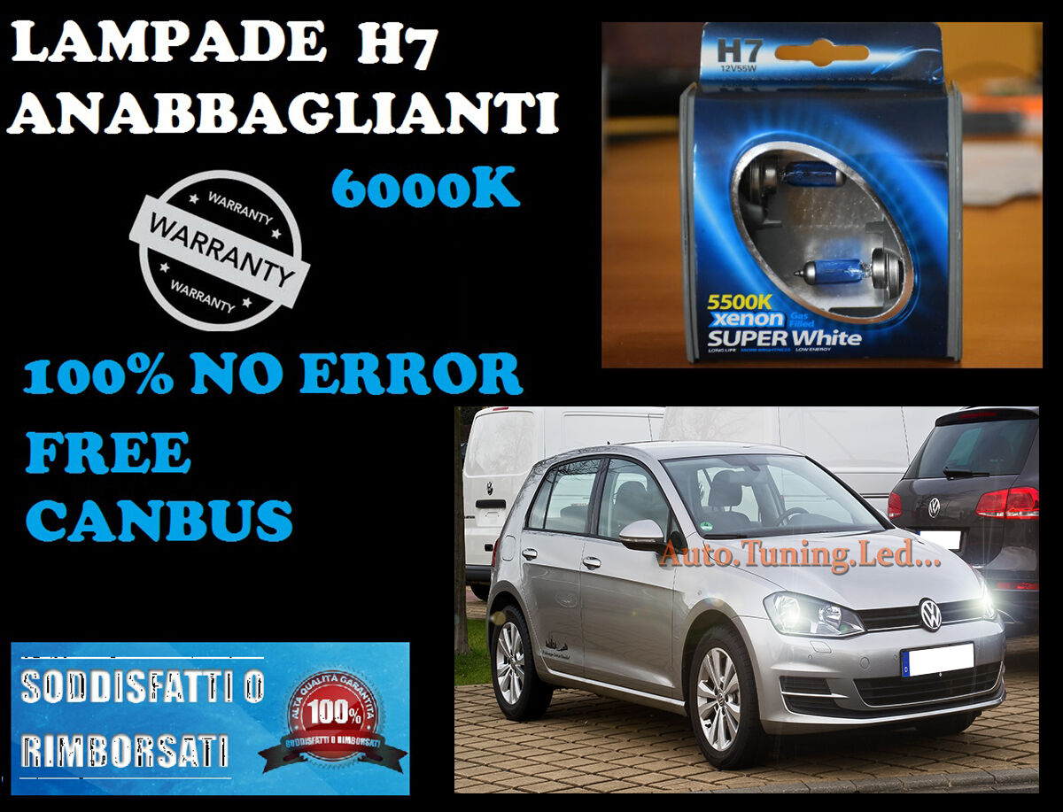 VW GOLF 7 2013 IN POI COPPIA LAMPADE H7 BLUE XENON BIANCO ANABBAGLIANTE 55W 12V