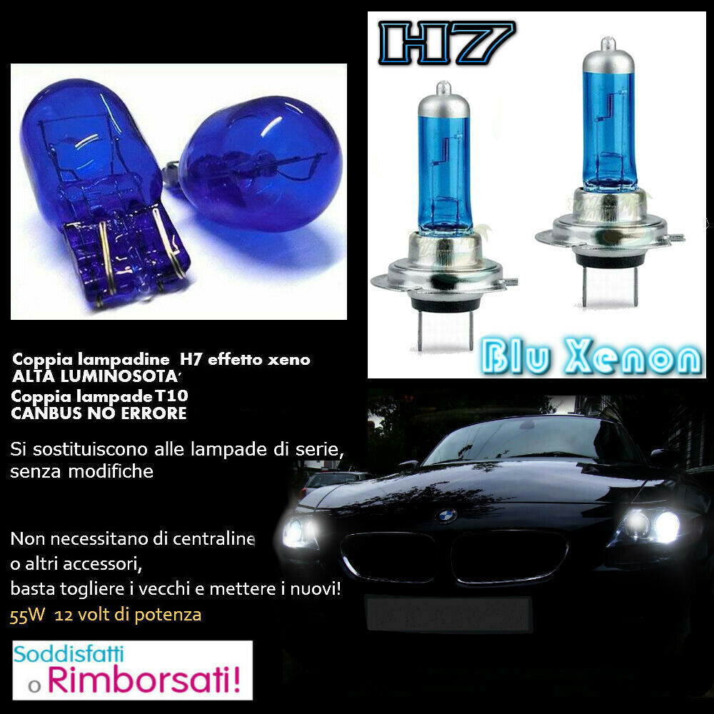 FIAT 500 LAMPADE H7 BLU XENON ANABBAGLIANTE 55W + T20 POSIZIONE BLU XENON