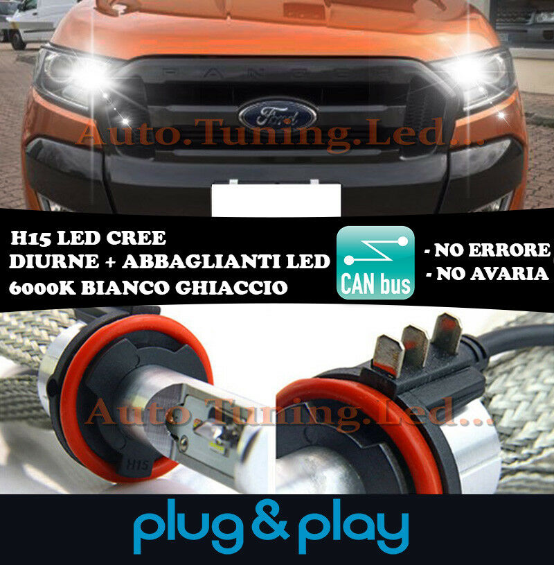 LAMPADE DIURNE ABBAGLIANTI H15 LED FORD RANGER 2011+ ISTANTANEO CREE NO AVARIA