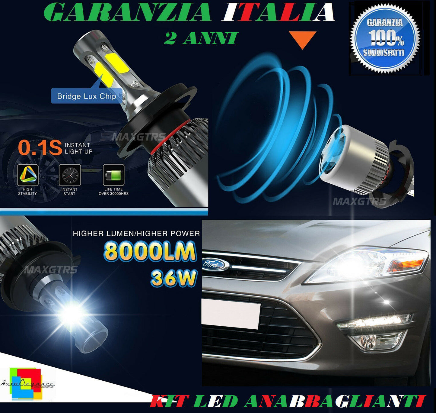 LAMPADE ANABBAGLIANTI 36W LED FORD MONDEO 2007-2014 ISTANTANEO 6000K