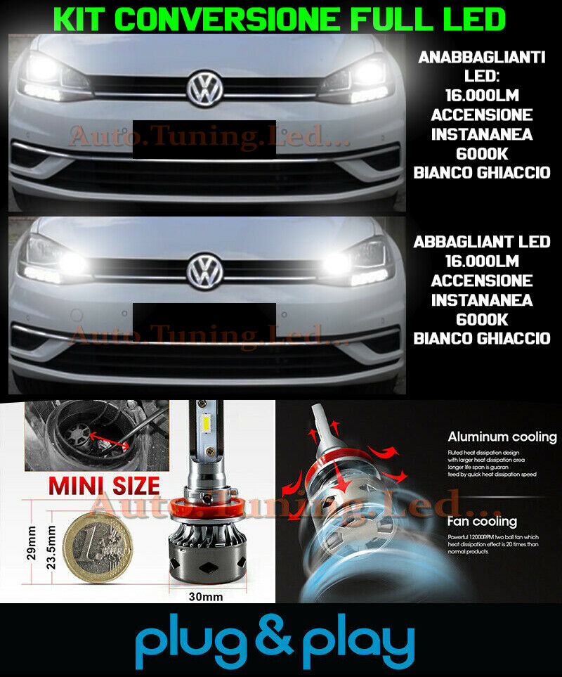 LOW BEAM + HIGH BEAM LED 16,000LM LAMPS FOR GOLF 7 FACELIFT