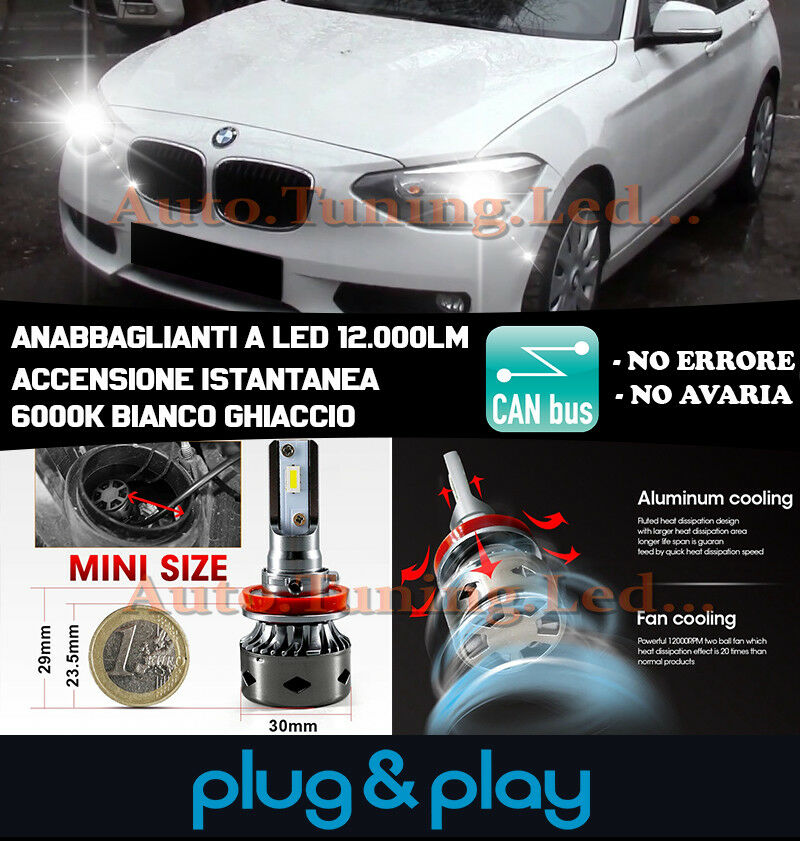 LAMPADE ANABBAGLIANTI LED BMW SERIE 1 F20 F21 ISTANTANEO NO AVARIA 12.000LM