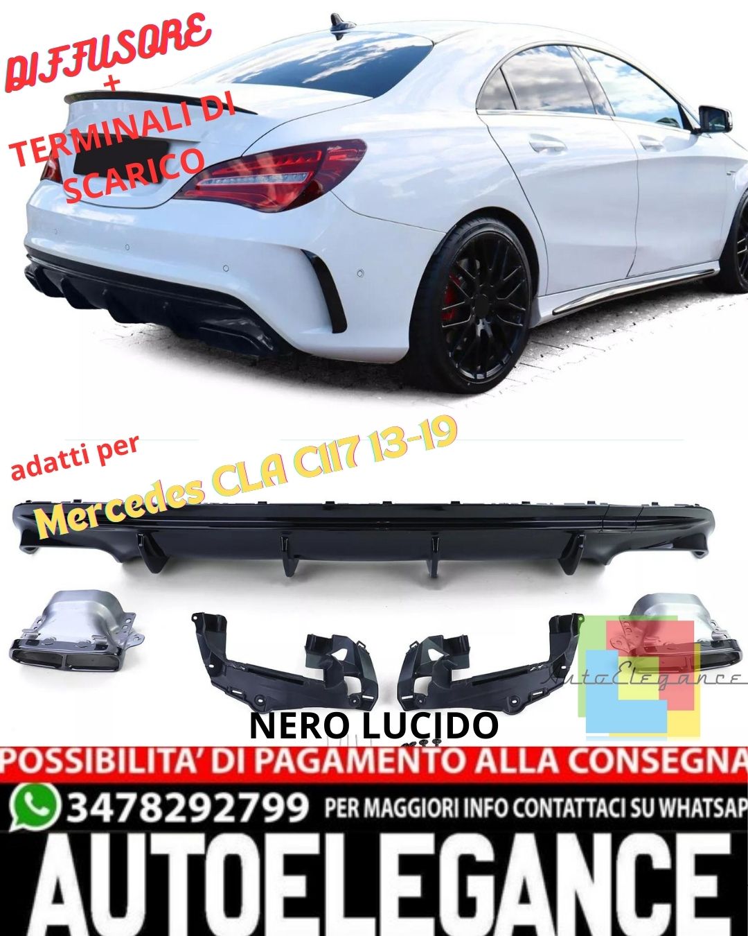 💎Sport diffuser and black exhaust tips for Mercedes CLA C117 13-19💎