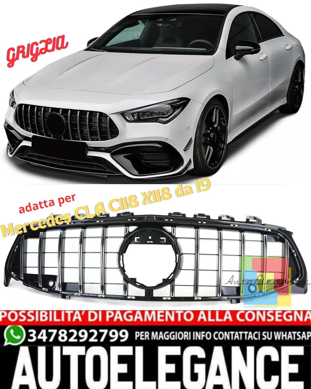 Sport Grille Chrome Black Gloss for Mercedes CLA C118 X118 from 19