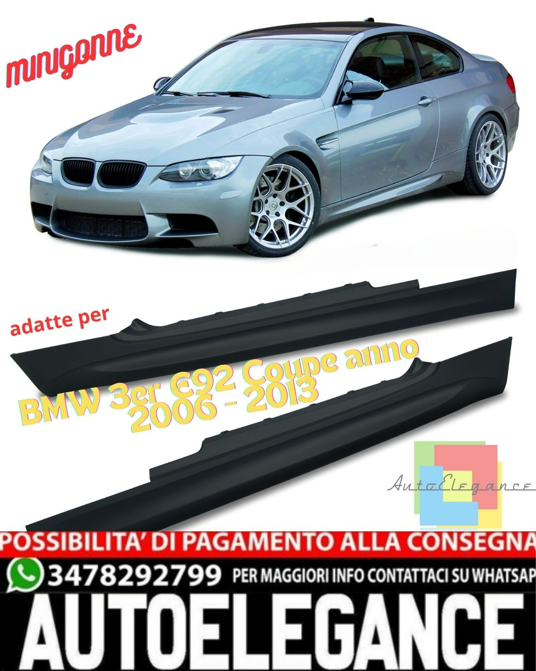 ✨MINIGONNE LATERALI adatte per BMW SERIE 3 E92 Coupe anno 2006 - 2013 ✨