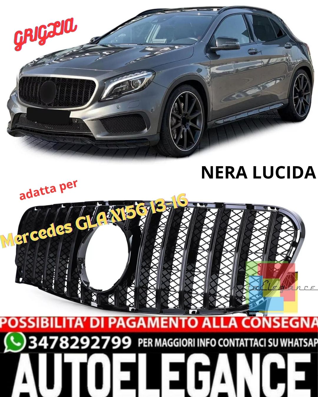 💎Glossy Black SPORT Grille For Mercedes GLA X156 13-16💎