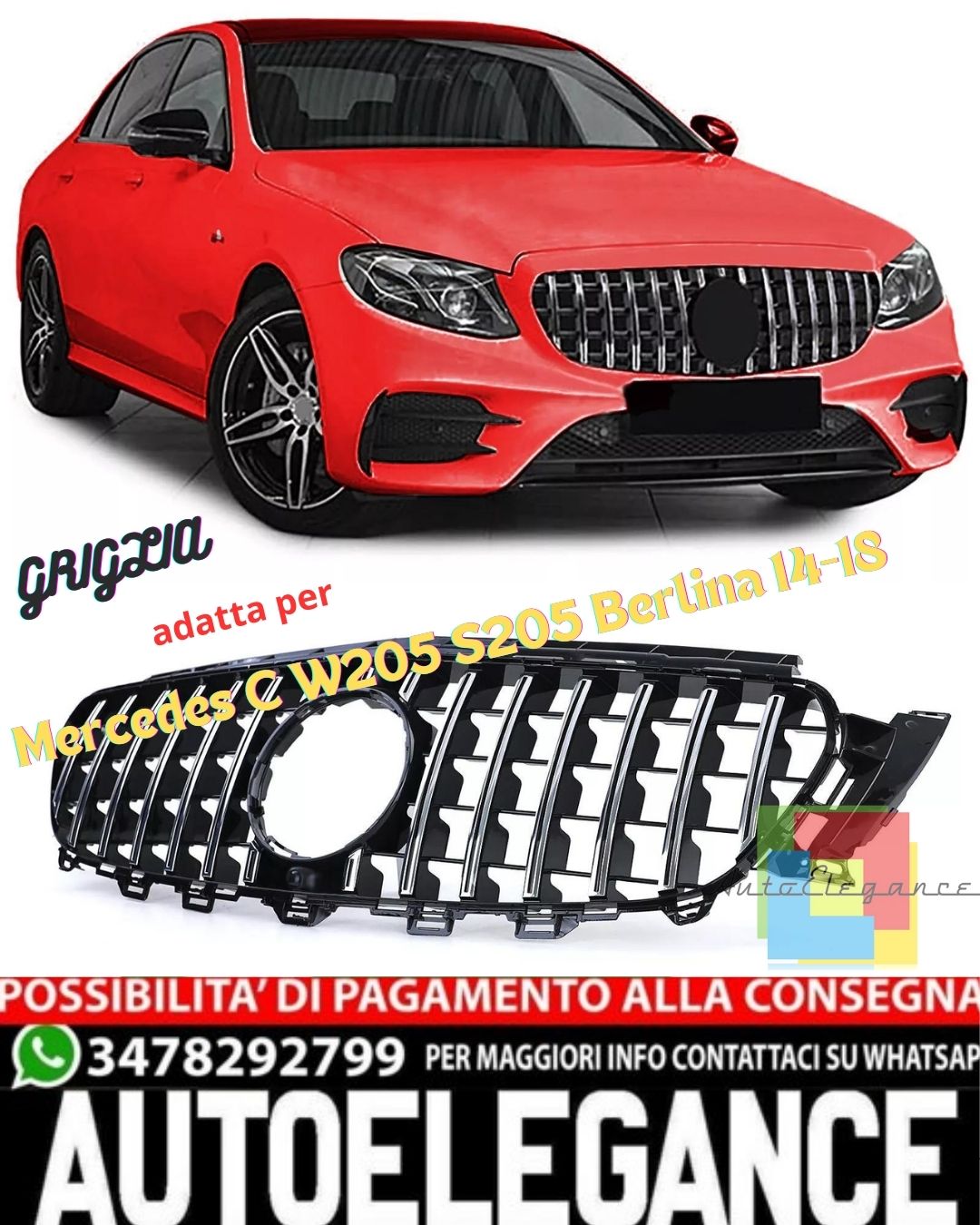 💎Griglia Sport Nera Cromo adatto per Mercedes E W213 S213 C238 A238 16-20💎