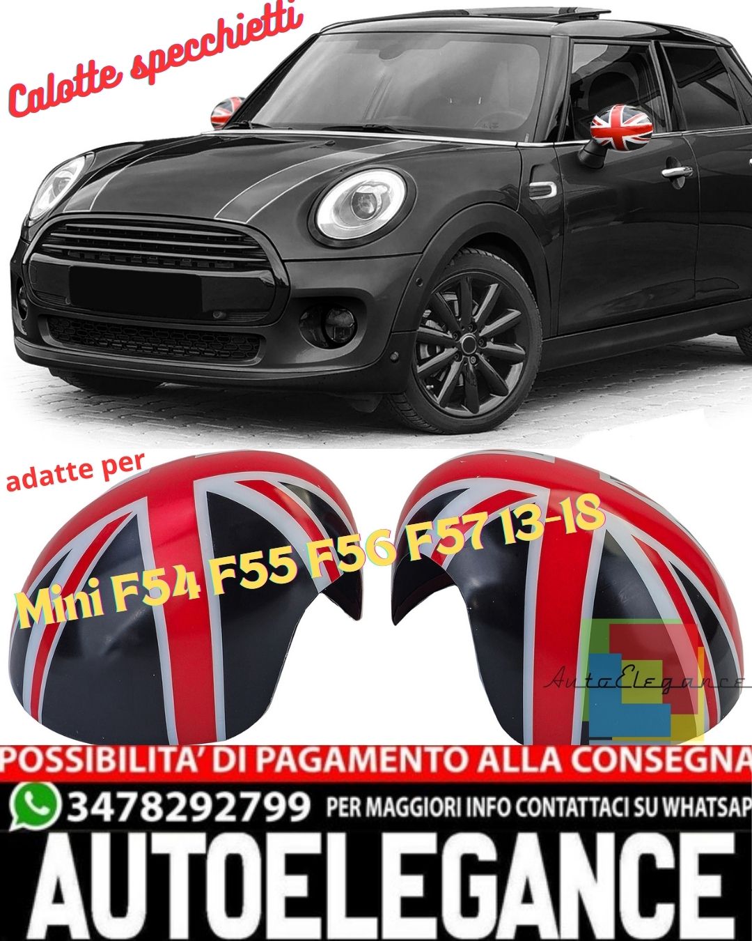 Union Jack Mirror Caps Black Red Suitable for Mini F54 F55 F56 F57 13-18