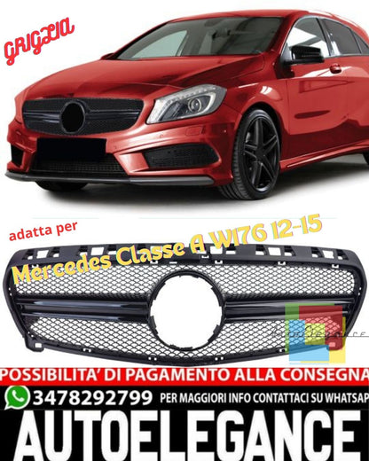 ✨Griglia Sportiva Doppia Barra Nera Lucida Per Mercedes Classe A W176 12-15✨
