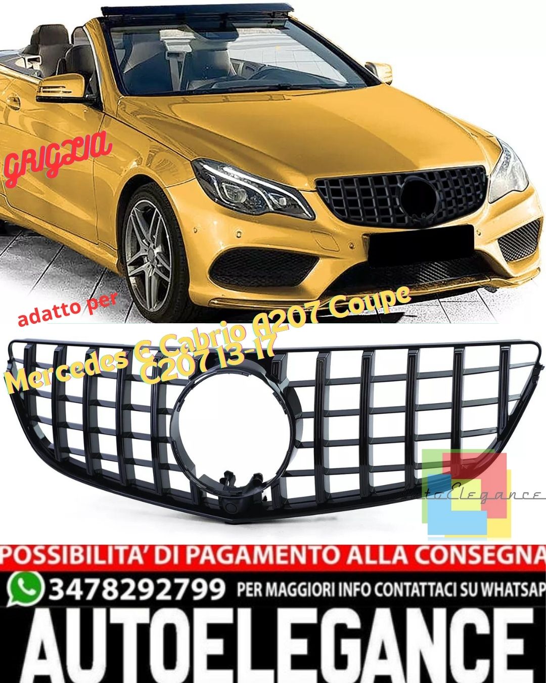 💎Glossy Black Sports Grille for Mercedes E Cabrio A207 Coupe C207 13-17💎