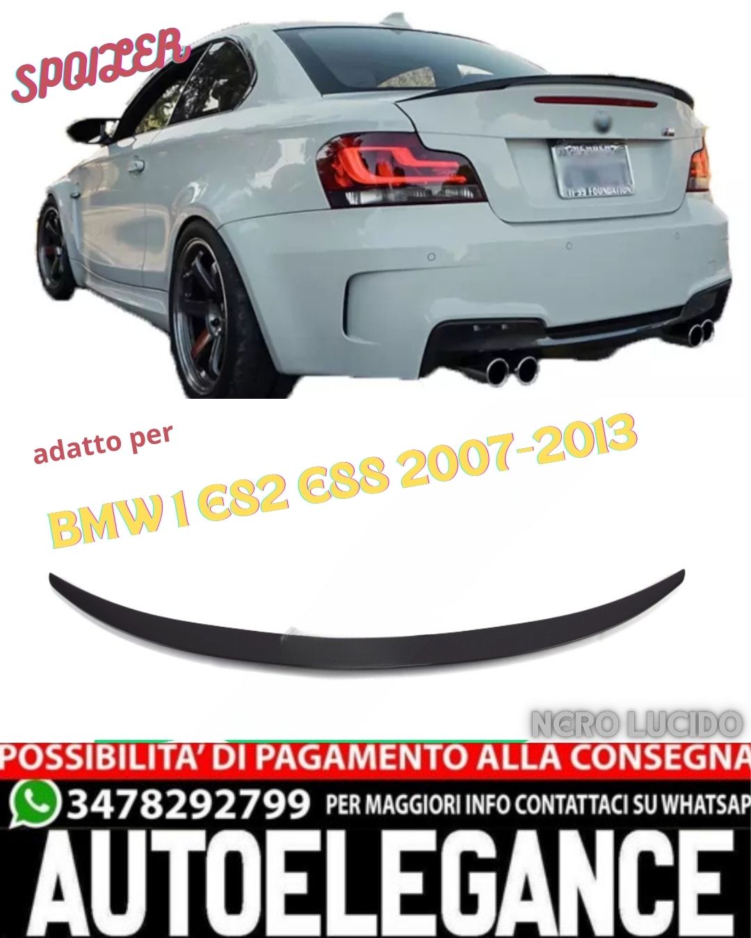 ✨ SPOILER NERO LUCIDO ADATTO PER BMW 1 E82 E88 2007-2011 Coupe Cabrio✨
