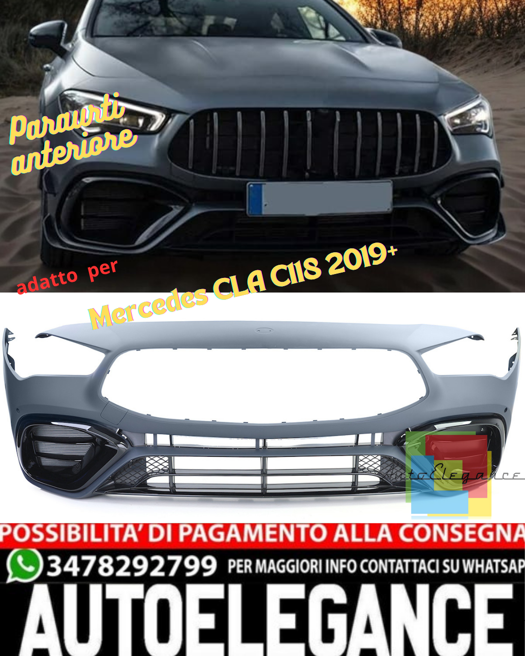 💥 PARAURTI ANTERIORE LOOK AMG PER MERCEDES CLA C118 (2019+) 💥