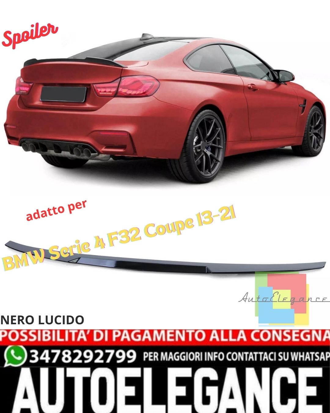 ✨Glossy BLACK Spoiler suitable for BMW 4 Series F32 Coupe 13-21✨