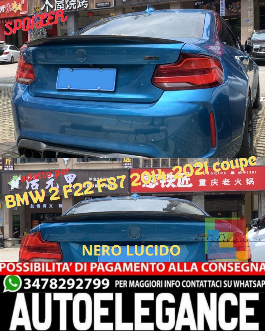 💎SPOILER NERO LUCIDO ADATTO PER BMW 2 F22 F87 2014-2021 coupe (performance)💎