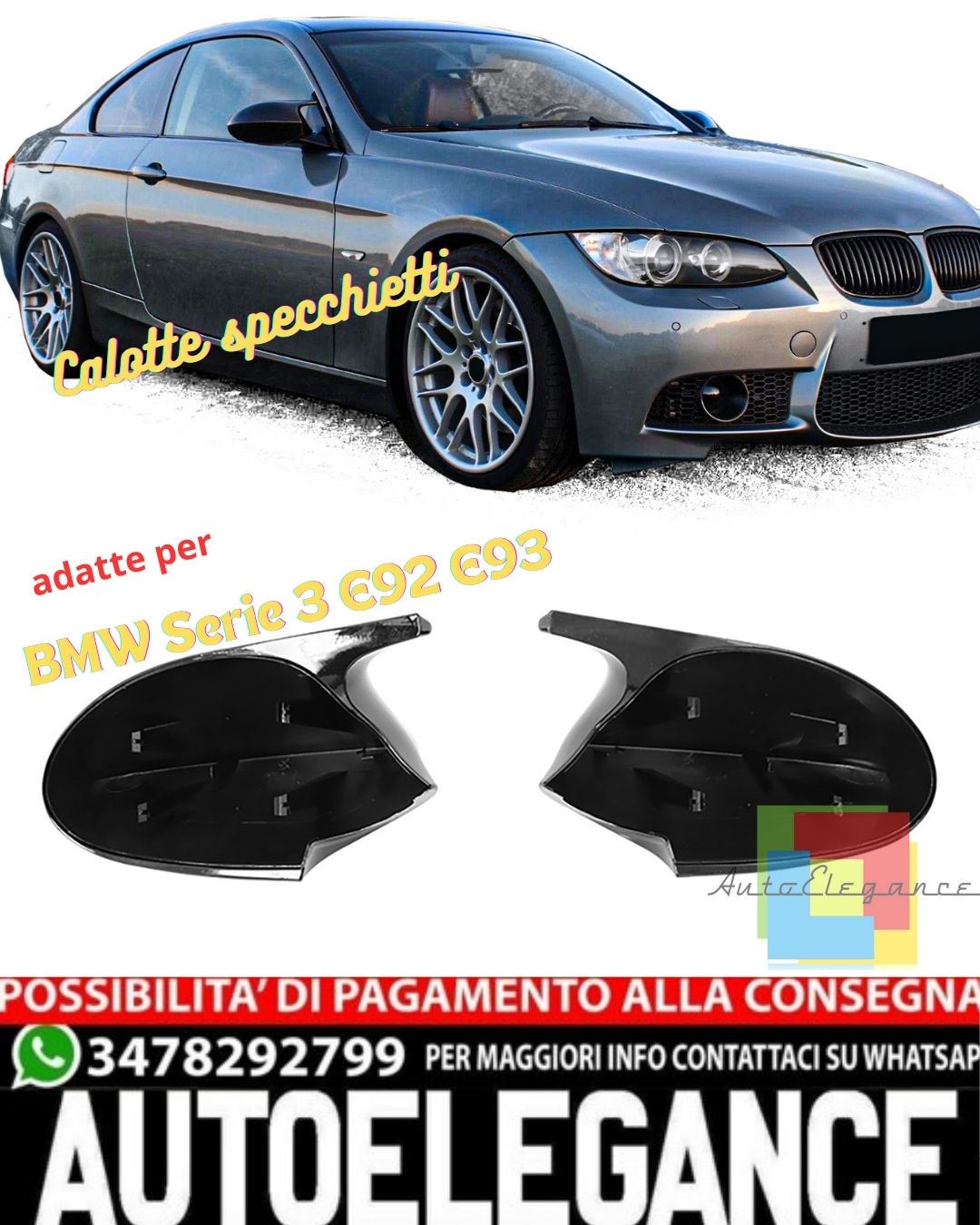 ✨Calotte specchietti nero lucido per BMW Serie 3 E92 E93 pre-restyling✨