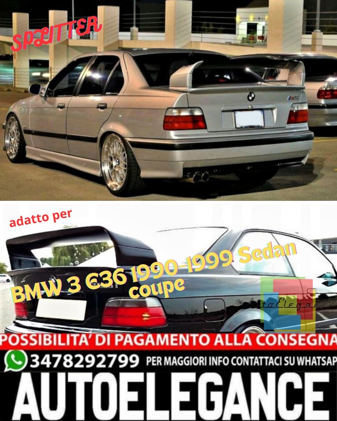 💎SPOILER ADATO PER BMW 3 E36 1990-1999 Sedan coupe💎