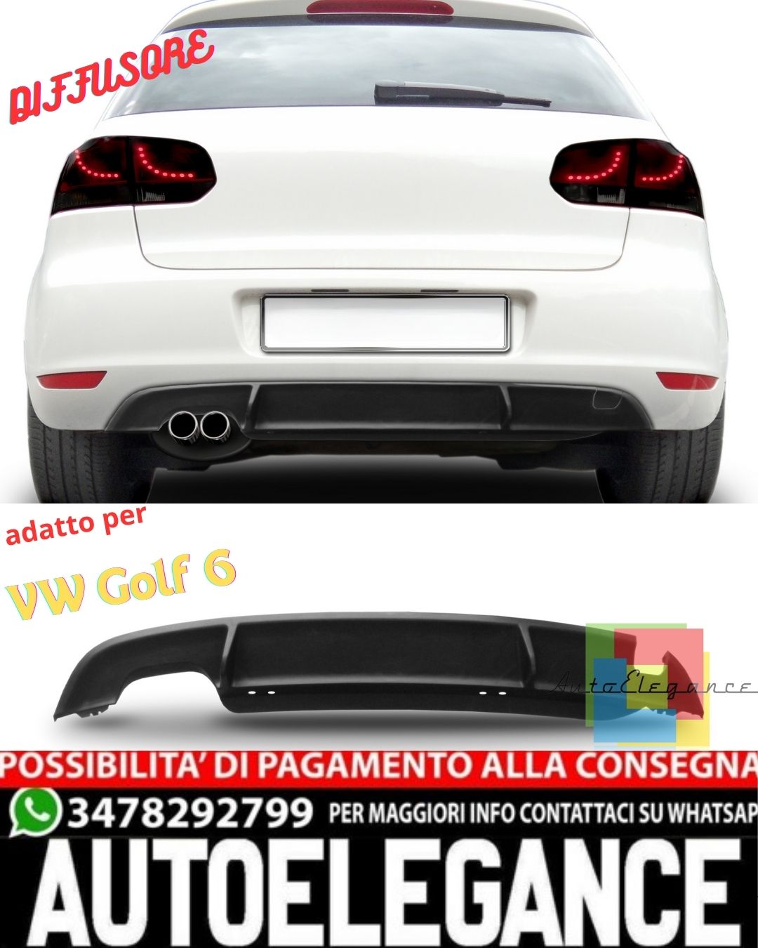 ✨DIFFUSORE POSTERIORE in look sportivo adatto per VW Golf 6 ✨