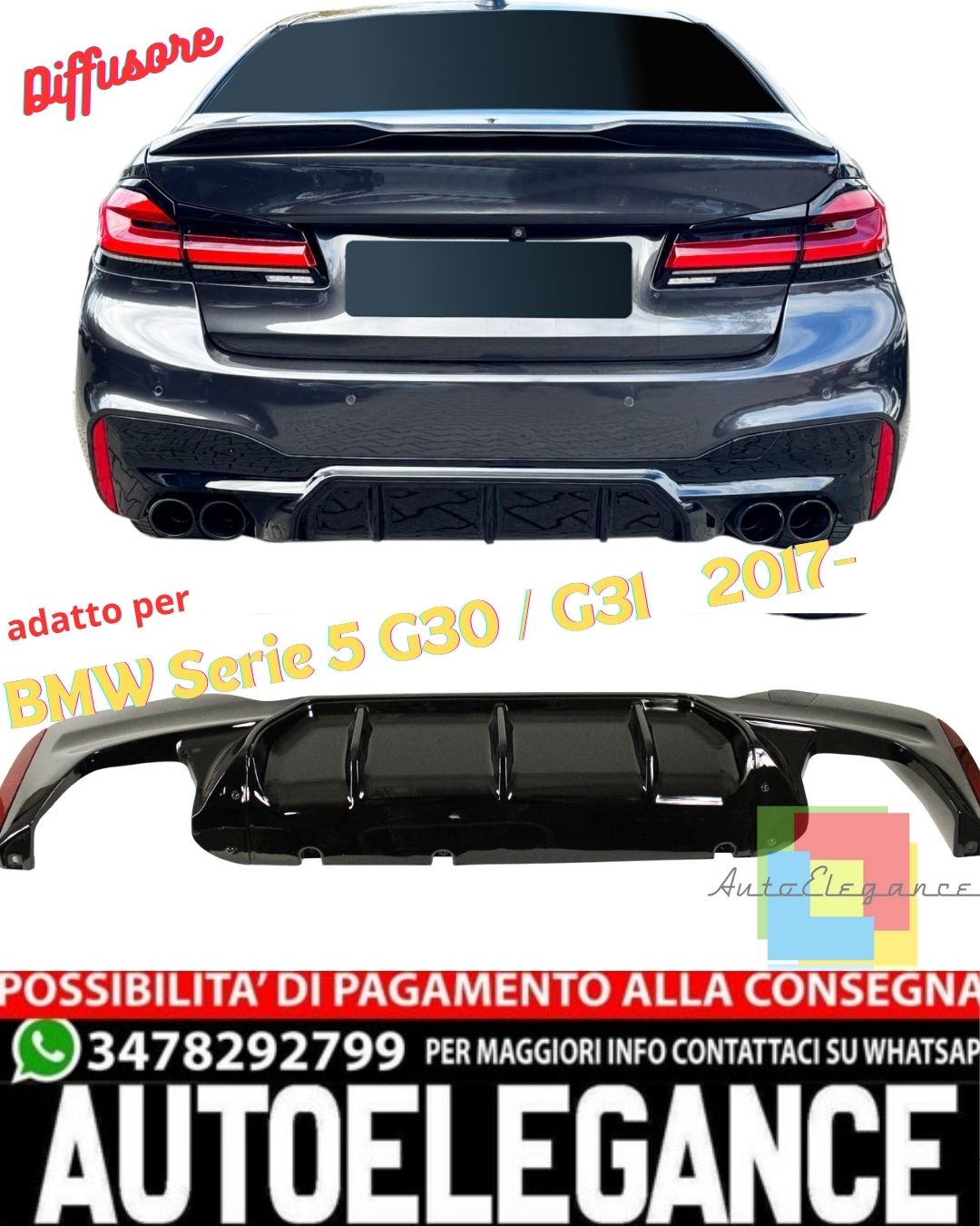 ✨DIFFUSER AND EXHAUST TIPPER SUITABLE FOR BMW 5 Series G30 / G31 2017+✨