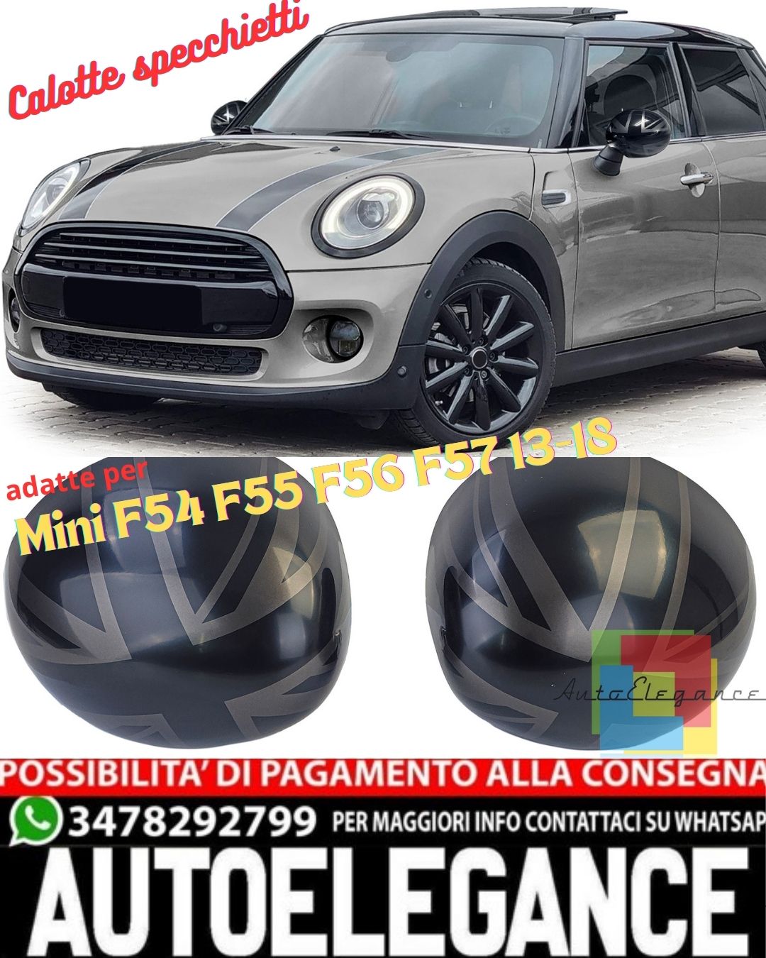 💎Union Jack Black Mirror Caps Fits Mini F54 F55 F56 F57 13-18💎