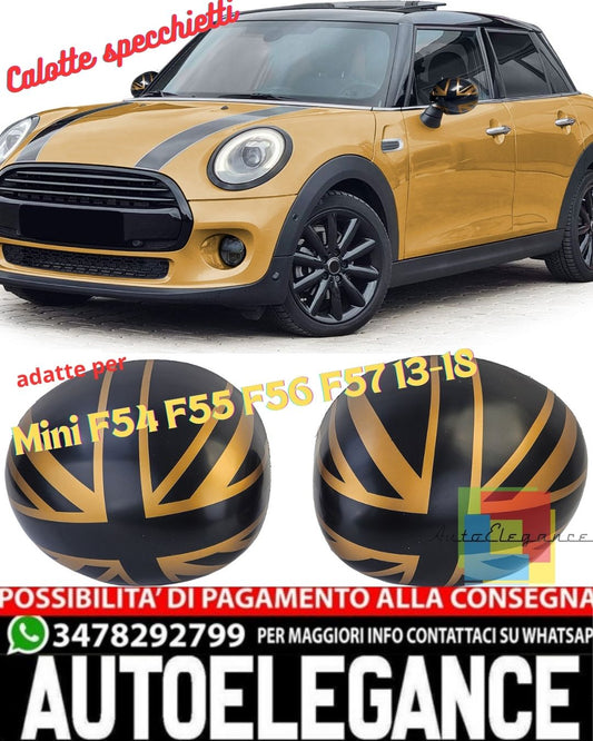 Union Jack Black Gold Mirror Caps Fits Mini F54 F55 F56 F57 13-18
