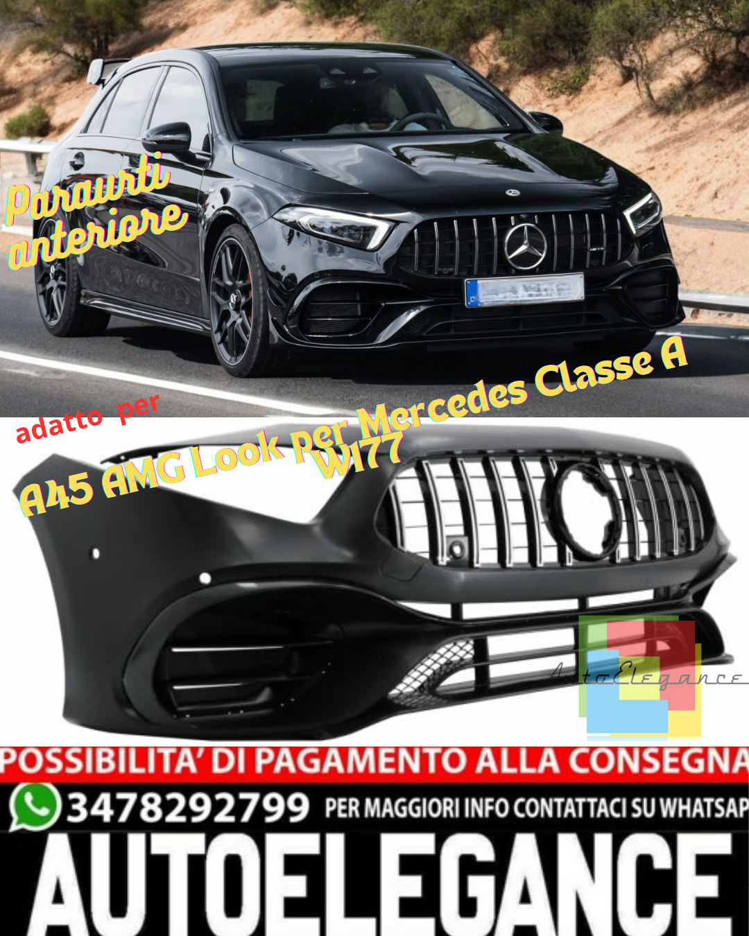 💥Paraurti Anteriore Look A45 AMG per Mercedes Classe A W177 2018–2022💥