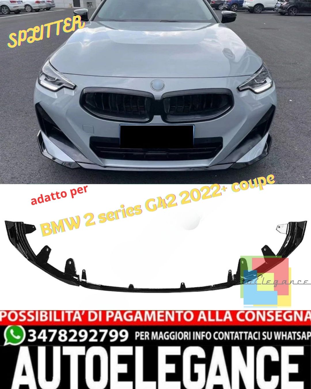 ✨GLOSSY BLACK SPLITTER SUITABLE FOR BMW 2 series G42 2022+ coupe✨