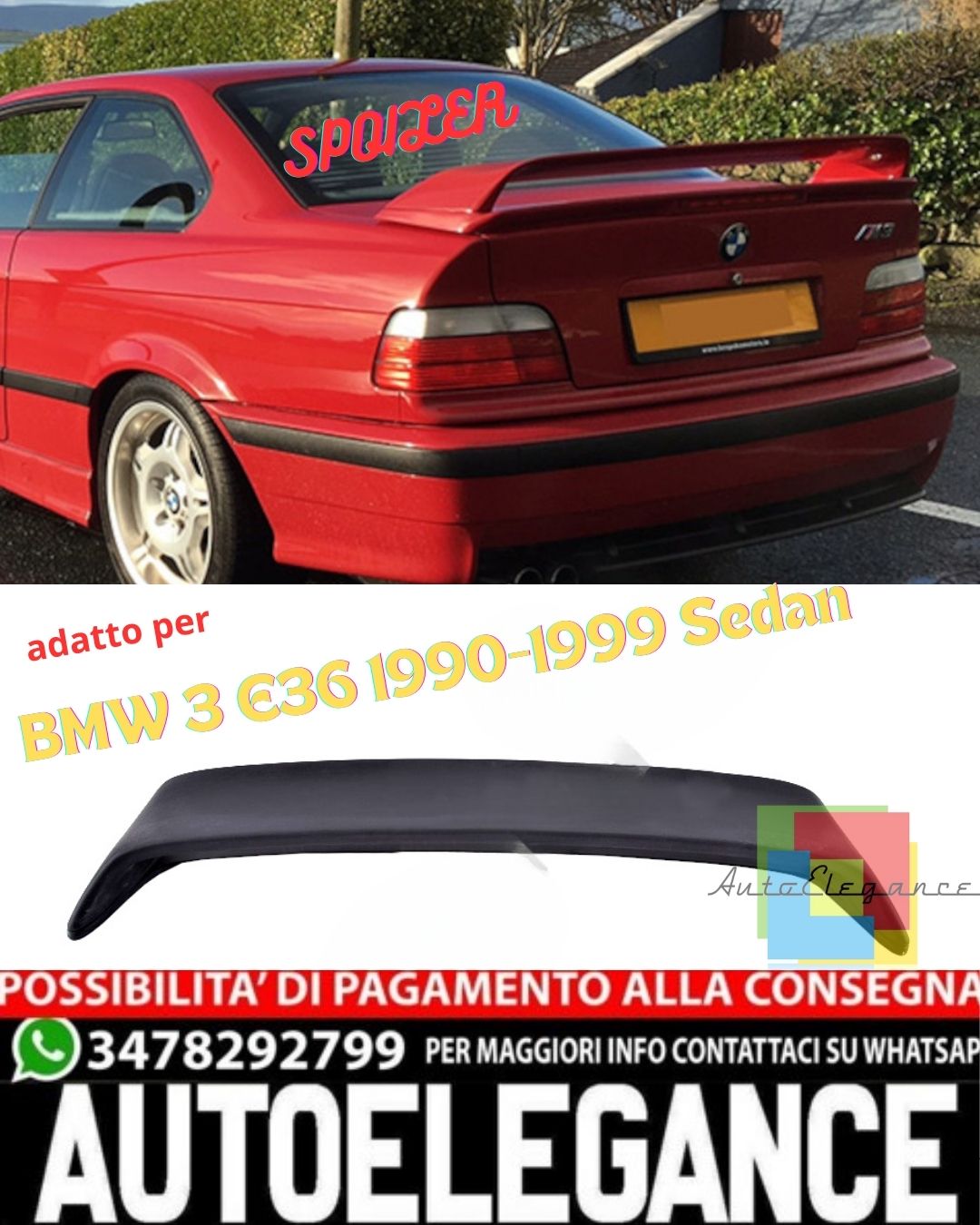 💎SPOILER ADATTO PER BMW 3 E36 1990-1999 Sedan💎