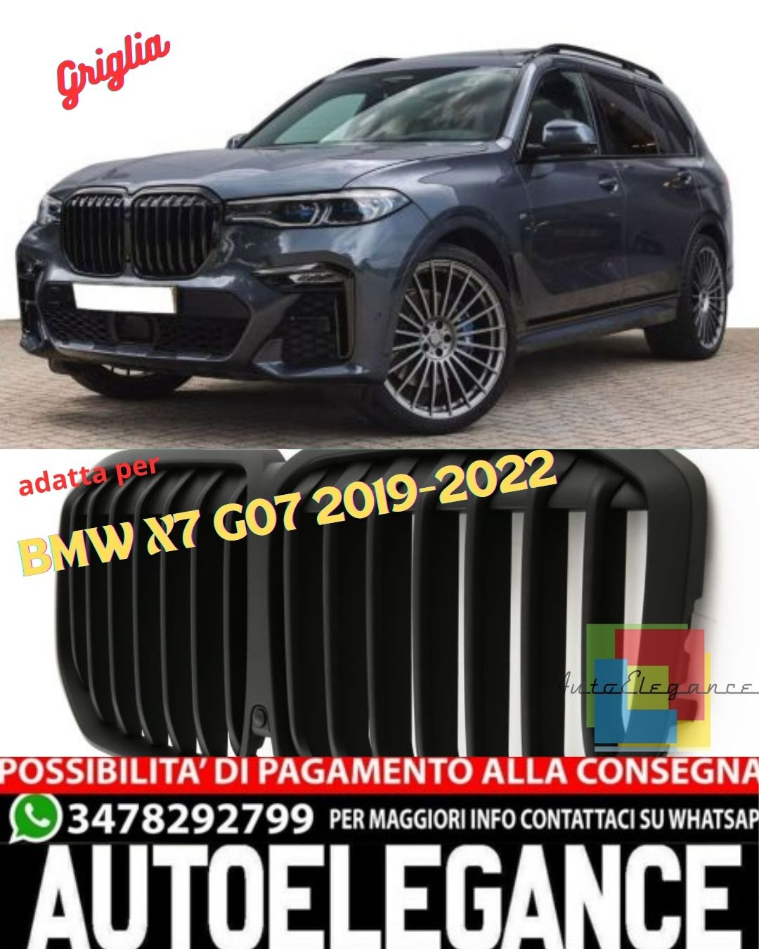 💎MATTE BLACK RADIATOR GRILLE SUITABLE FOR BMW X7 G07 2019-2022 💎