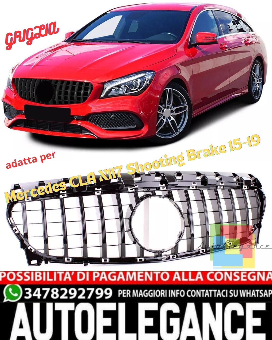 💎Glossy Black Sport Grille for Mercedes CLA X117 Shooting Brake 15-19💎