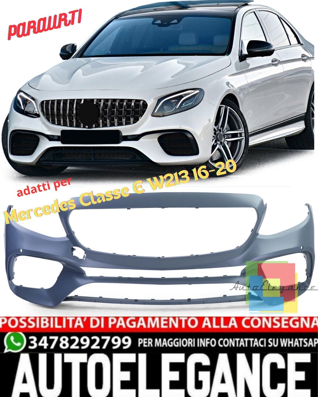 💎Paraurti Sportivo con Calandra Cromo Nero per Mercedes Classe E W213 16-20💎