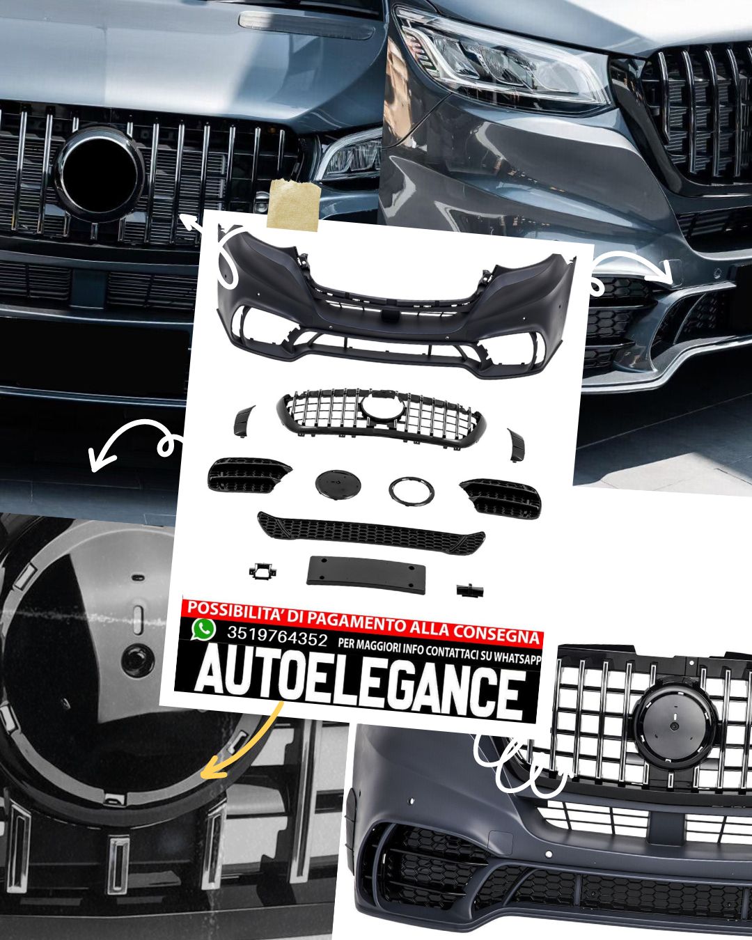 Front bumper suitable for Mercedes Sprinter W907 910 black chrome 