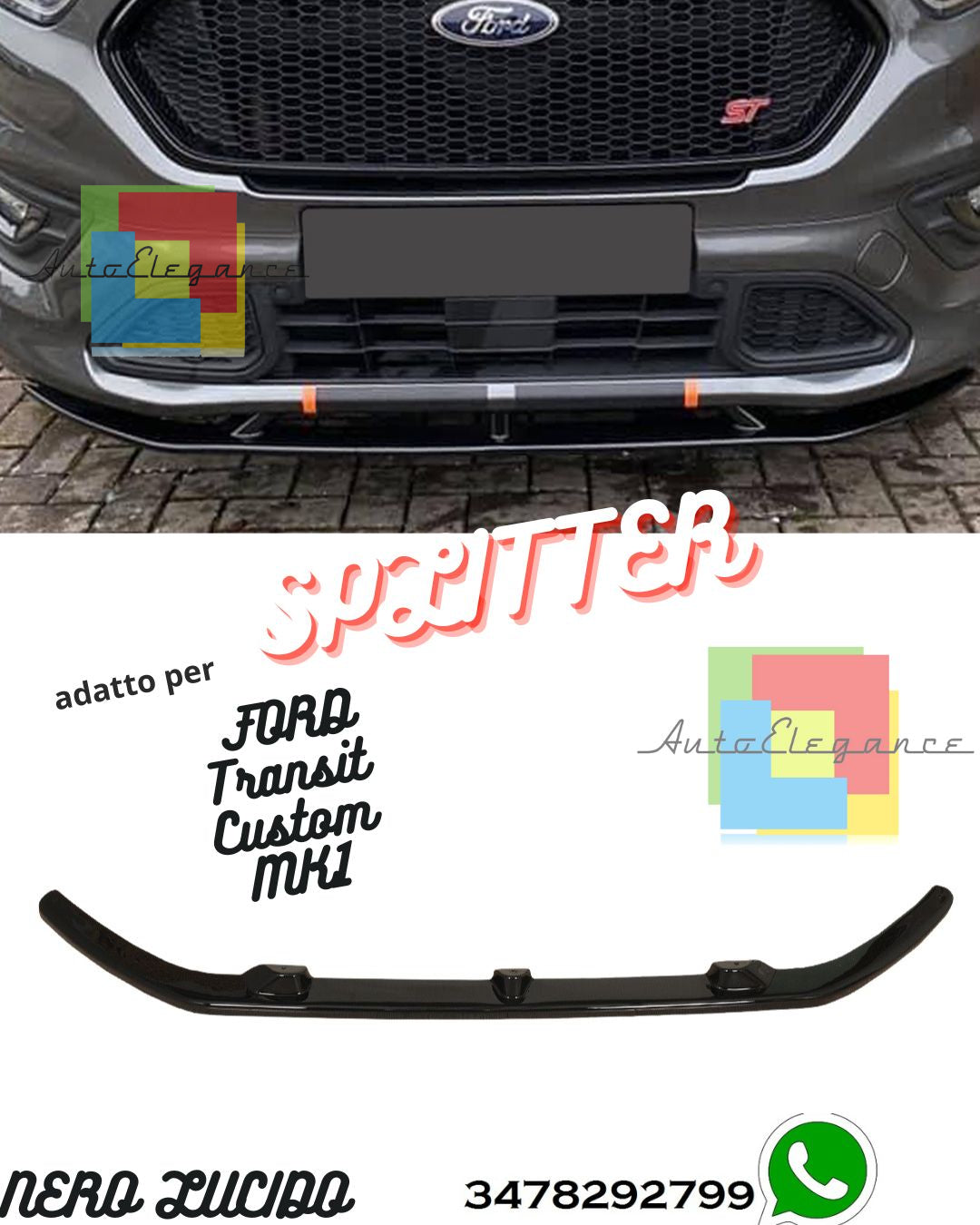 Splitter Anteriore FORD Transit Custom MK1-MK1 Facelift Sportline 2012+ Con ABE TÜV