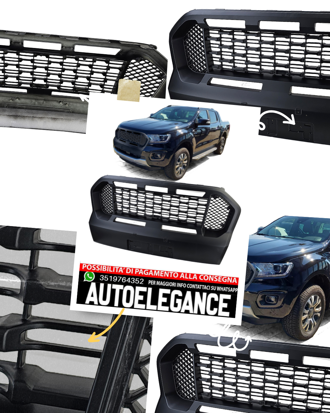 Griglia a nido d'ape Performance nera adatta per Ford Ranger T8 19-23 2.0 TDCi