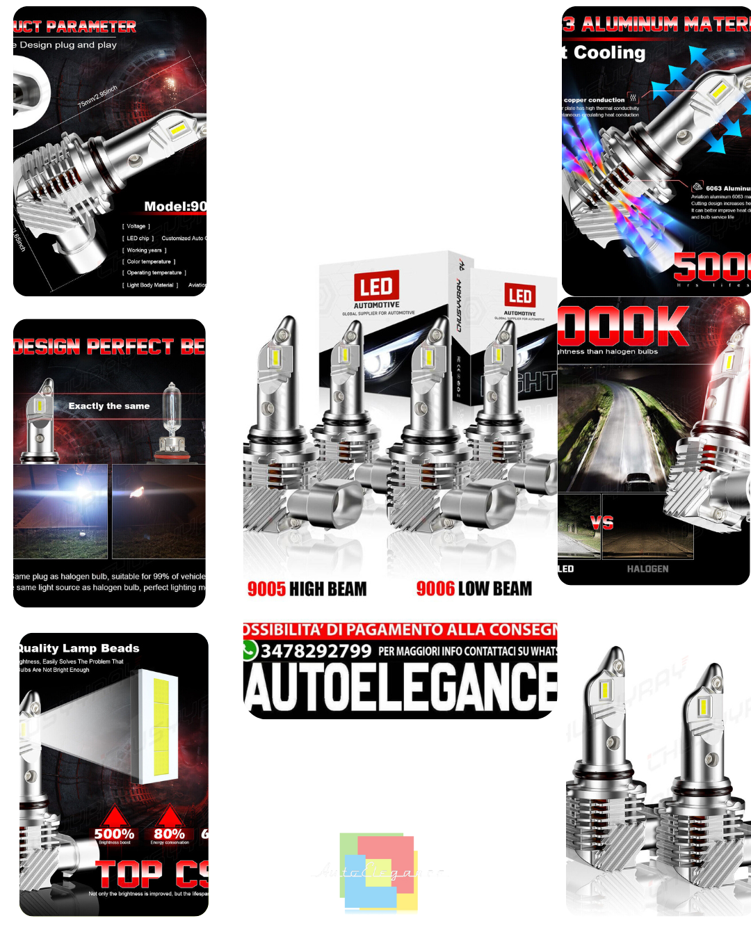 9005 + H11 LED Headlight Kit Combo Bulbs 6000k Low Beam High