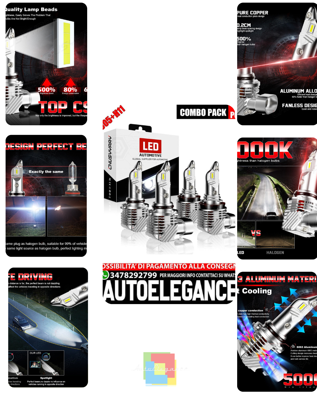 4pcs LED Headlight Bulb Conversion Kit Combo 9005 H11 High Beam White 