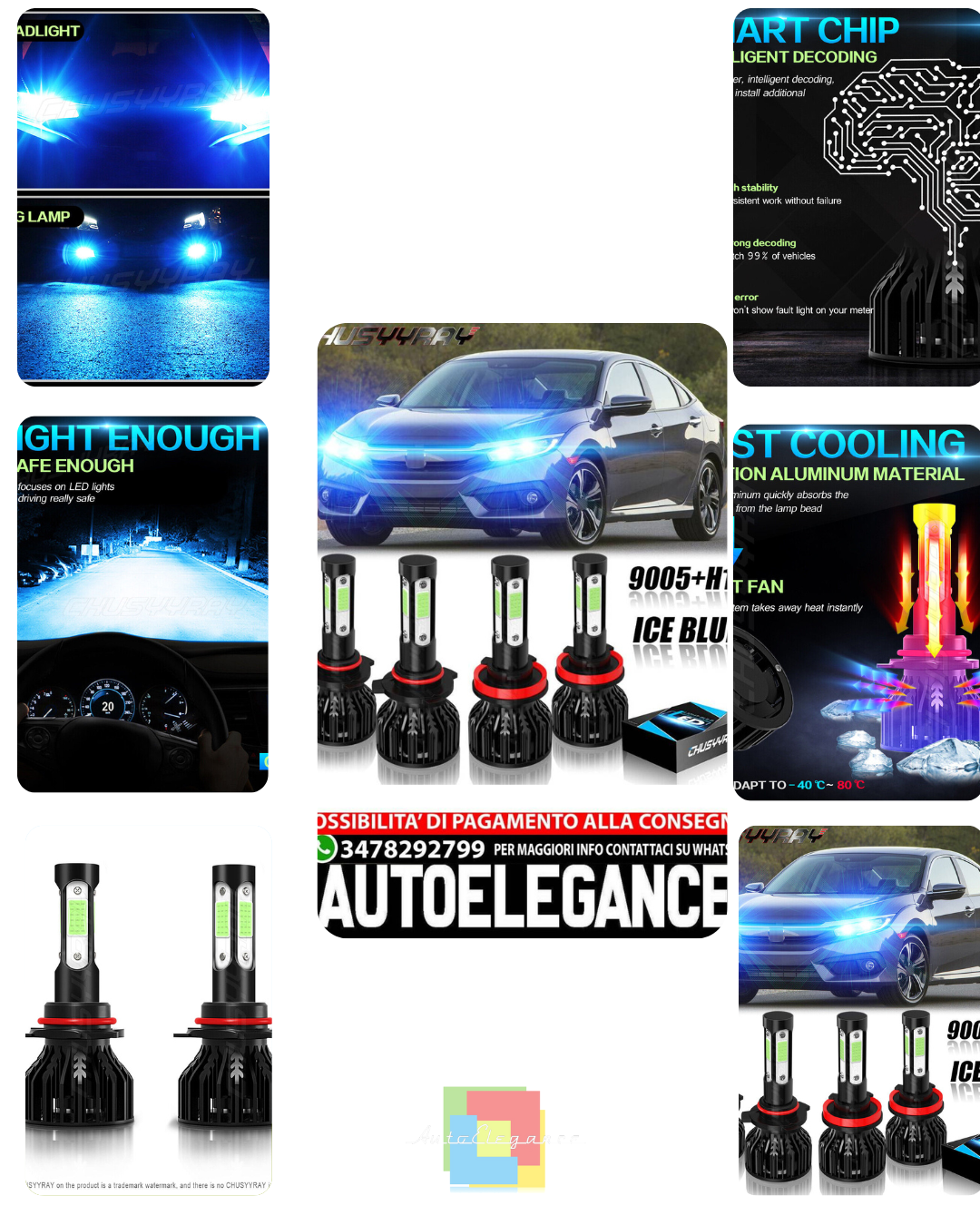 4x 9005 H11 LED Headlight Kit Bulb Combo 8000K Low Beam Super ICE BLUE