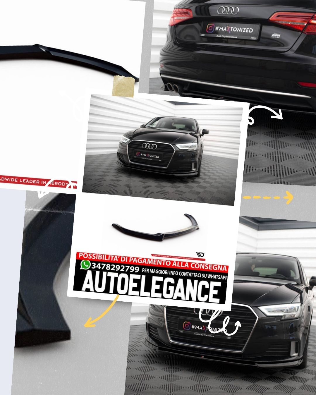 SPLITTER ANTERIORE V.2 adatto compatibile per AUDI A3 SPORTBACK 8V FACELIFT (2016 - 2020)