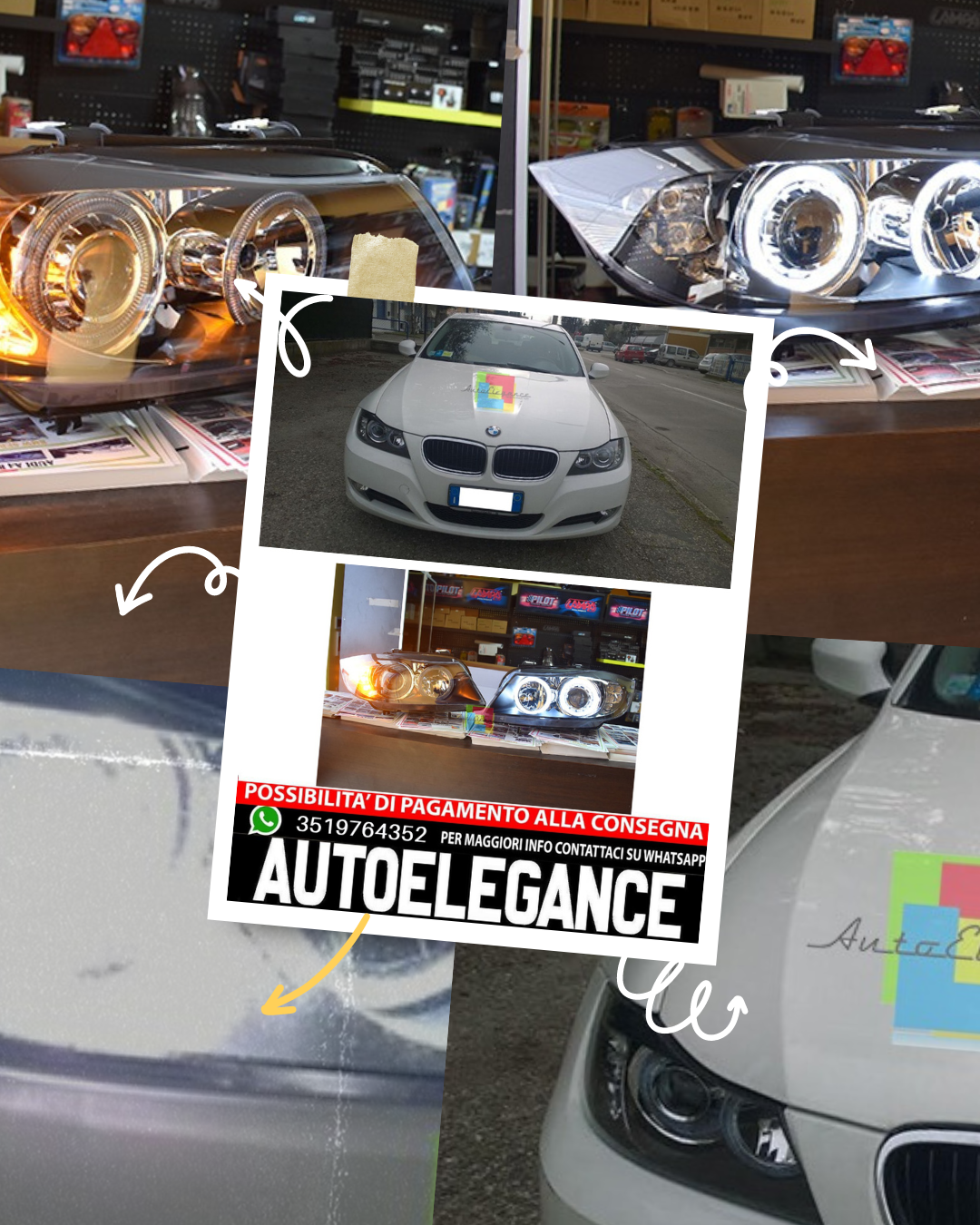 Coppia fari adatti per bmw e90 e91 angel eyes led bianchi con freccia led