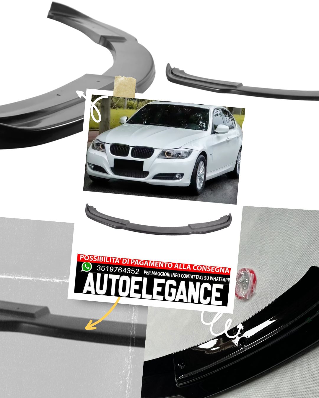 Labbro anteriore spoiler spada adatto per BMW Serie 3 E90 LCI 2  2008-2011
