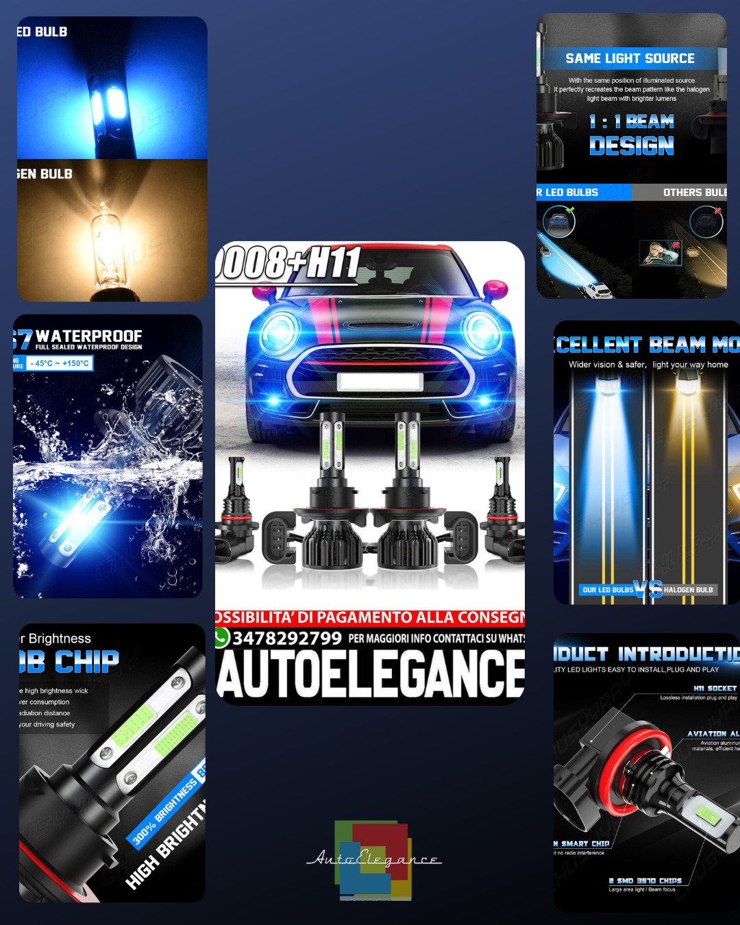 For Mini Cooper High/Low Beam 2009 2010-2017 LED Headlight Kit+Fog Light 