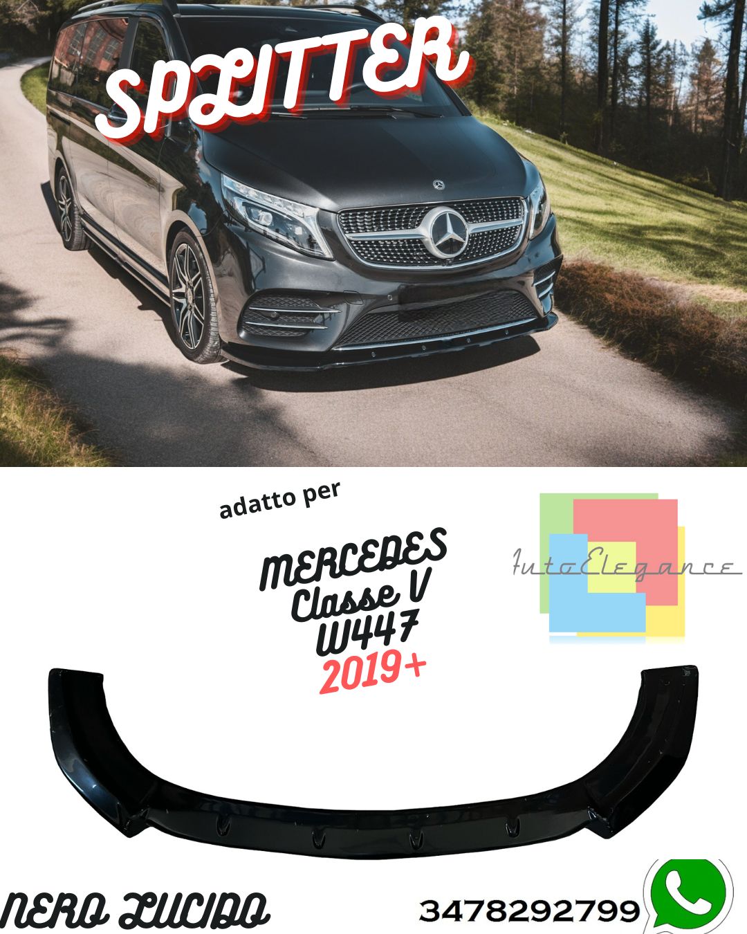 Splitter Anteriore MERCEDES Classe V W447 Facelift AMG-Line 2019+ Con ABE TÜV